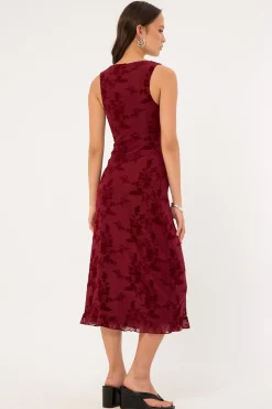 Gabriela Midi Dress Botanical Flower Maroon