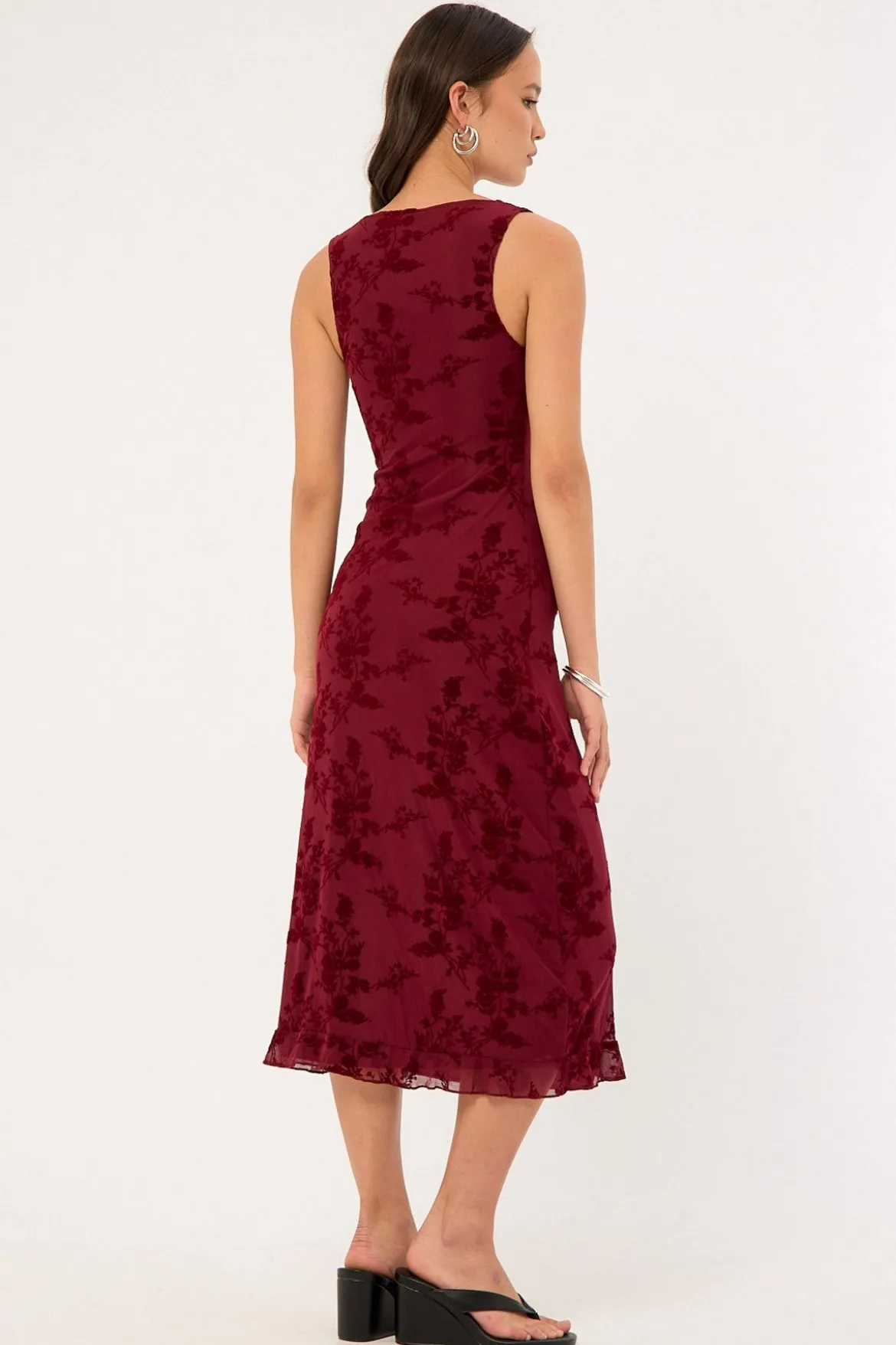 Gabriela Midi Dress Botanical Flower Maroon