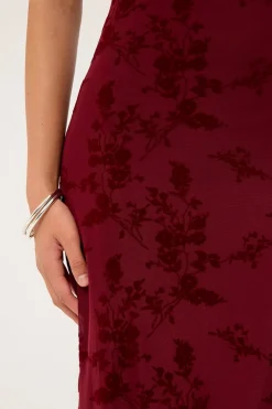 Gabriela Midi Dress Botanical Flower Maroon
