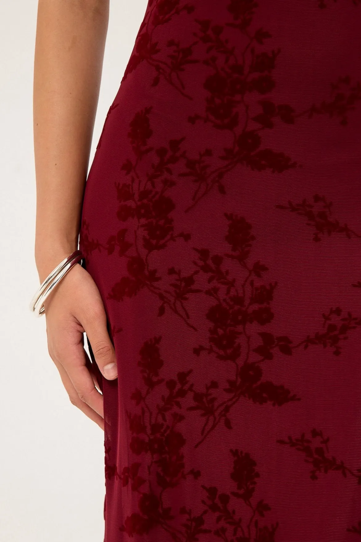 Gabriela Midi Dress Botanical Flower Maroon