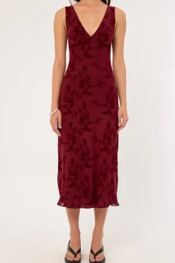 Gabriela Midi Dress Botanical Flower Maroon