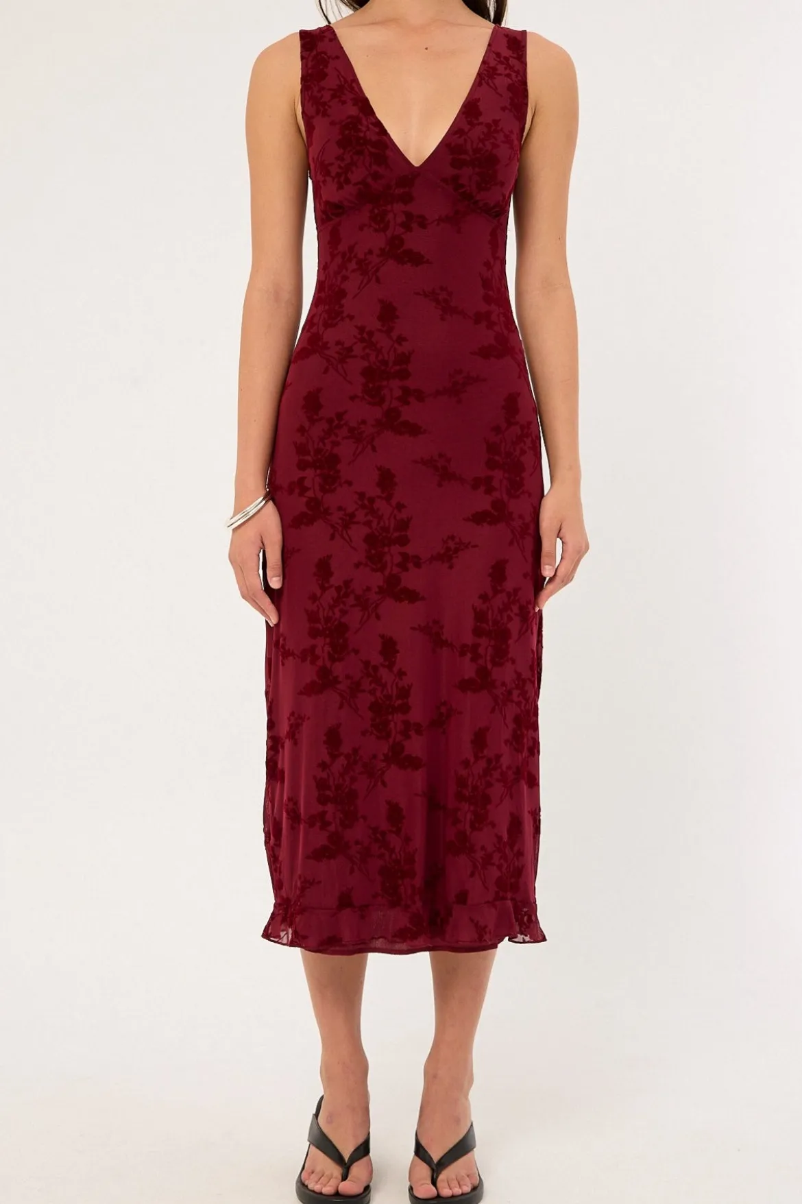 Gabriela Midi Dress Botanical Flower Maroon
