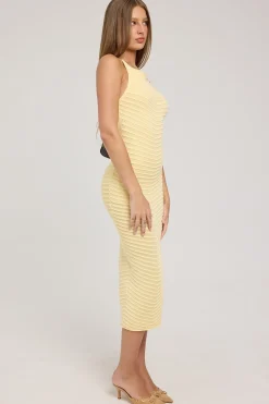 Genova Square Neck Knit Midi Dress Yellow