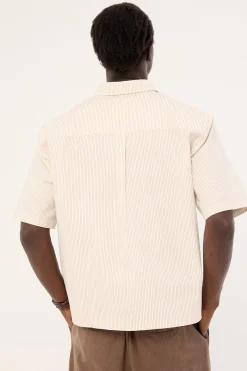 Getaway Boxy Cropped Shirt White/Tan Stripe