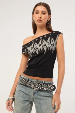 Ghosted Cold Shoulder Off Shoulder Top Black