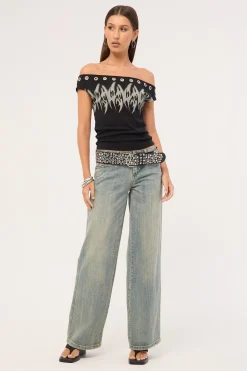 Ghosted Cold Shoulder Off Shoulder Top Black