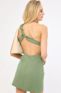 Ginny Asymmetrical Twist Mini Dress Green