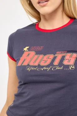 Girls Surf Baby Ringer Tee Navy Blue