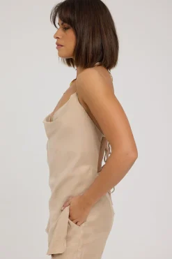 Giulia Long Line Tie Back Cupro Top Nude