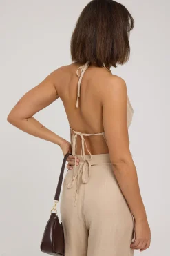 Giulia Long Line Tie Back Cupro Top Nude