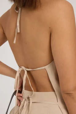 Giulia Long Line Tie Back Cupro Top Nude