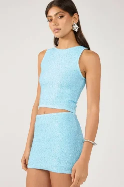 Glimmer Sequin Knit Mini skirt Blue