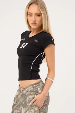 Glint V Neck Baby Tee Black