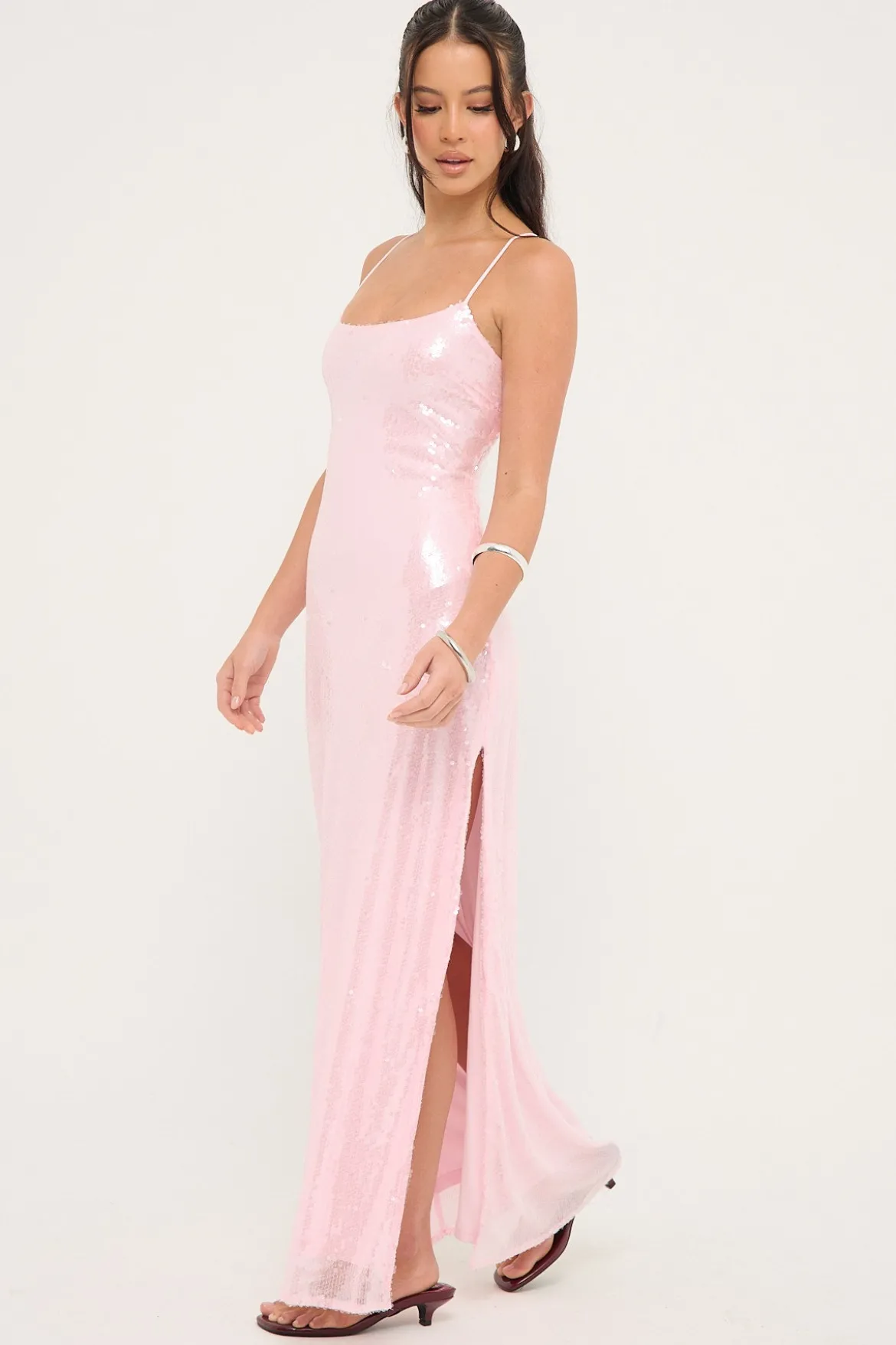 Glisten Sequin Maxi Dress Light Pink