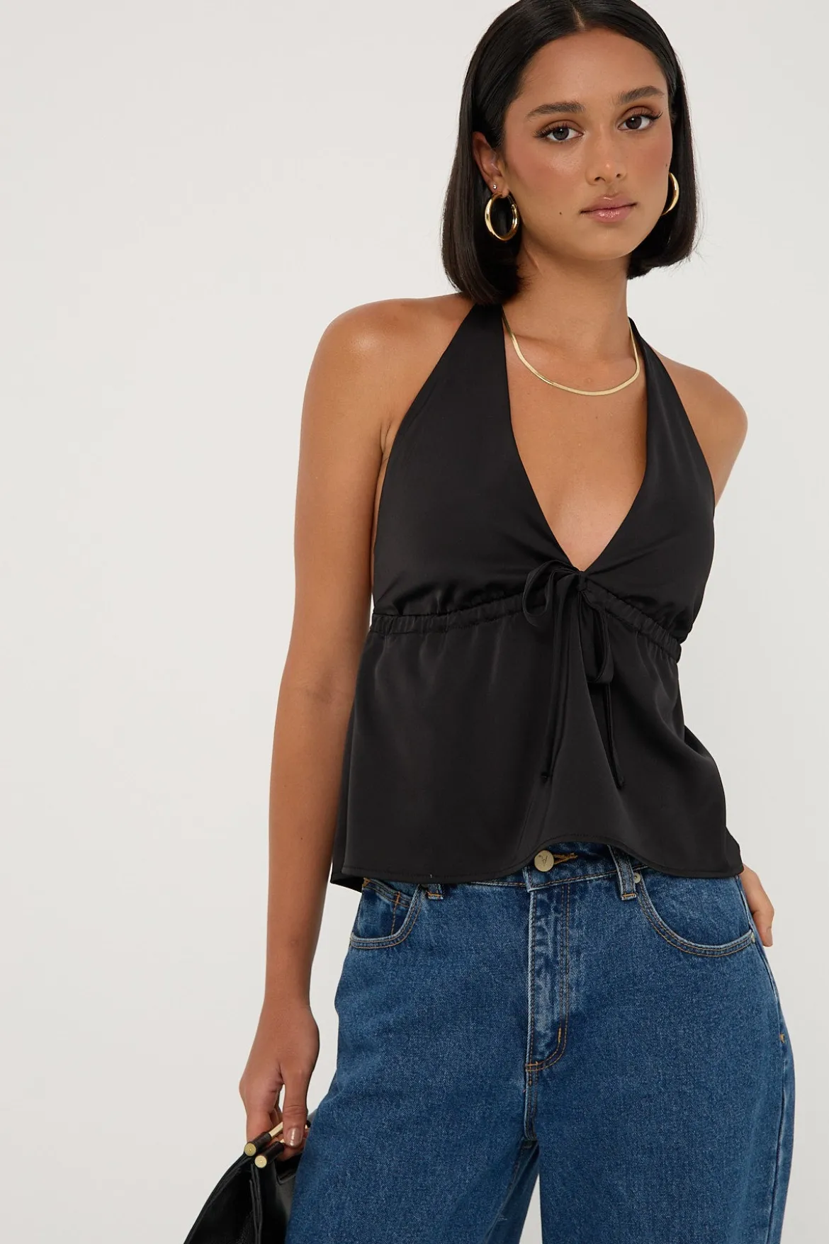 Glossy Halter Top Black
