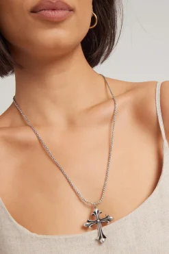 Gothic Cross Pendant Necklace Silver