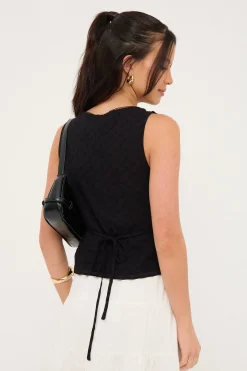 Gracie V Neck Broderie Top Black