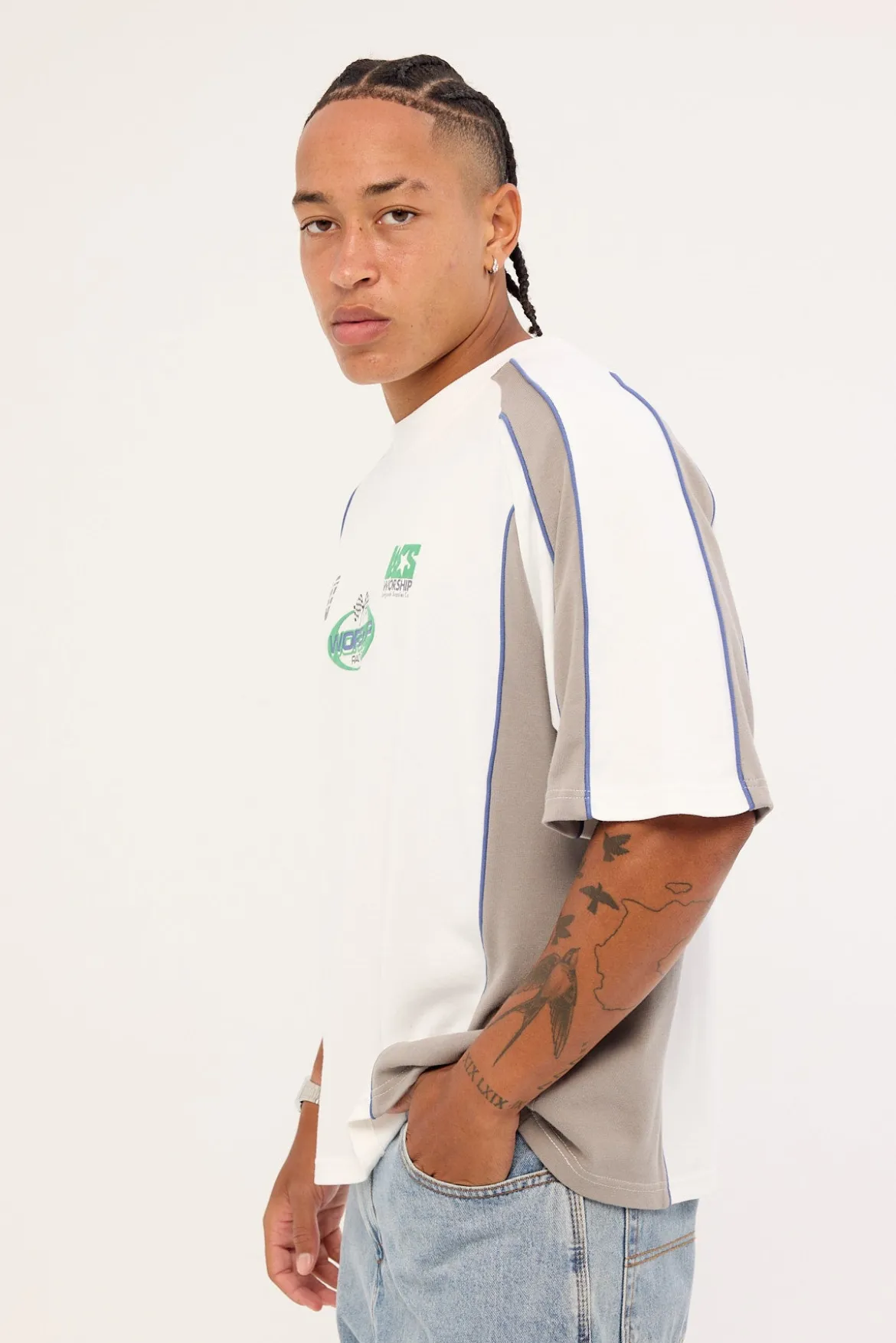 Grand Prix Panel Oversize Cropped Raglan Tee White