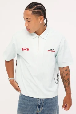 Graphite Cropped Quarter Zip Polo Blue/White Stripe