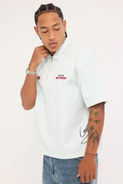 Graphite Cropped Quarter Zip Polo Blue/White Stripe