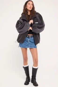 Gravity Hooded Sherpa Jacket Charcoal