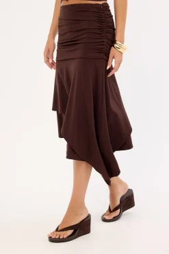 Gresca Asymmetrical Midi Skirt Chocolat Moka