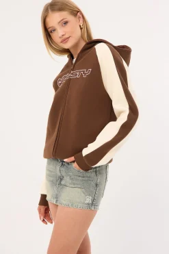 Greyson ZIp Through Oversized Hood Pinecone/Cream