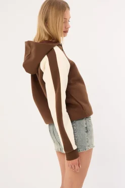 Greyson ZIp Through Oversized Hood Pinecone/Cream