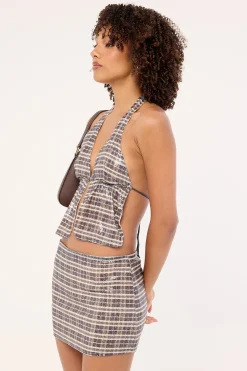 Guizio Skirt Sequin Vintage Check Brown