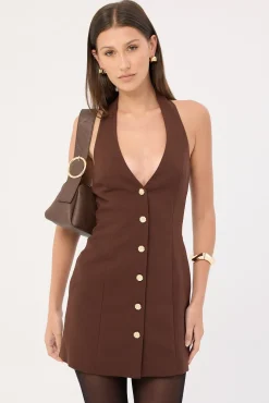 Halter Suiting Vest Mini Dress Brown
