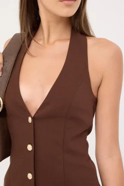 Halter Suiting Vest Mini Dress Brown