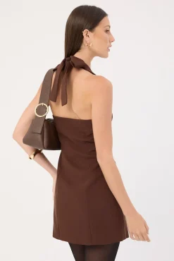 Halter Suiting Vest Mini Dress Brown