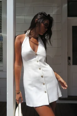 Halter Suiting Vest Mini Dress White