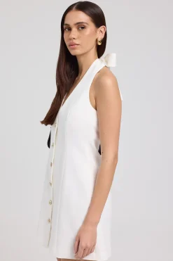 Halter Suiting Vest Mini Dress White