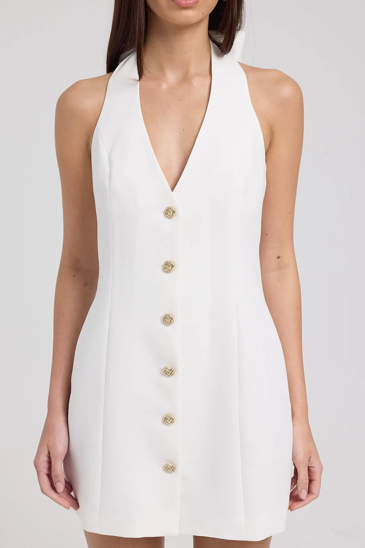 Halter Suiting Vest Mini Dress White