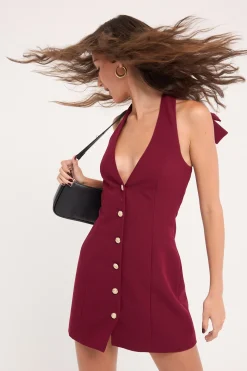 Halter Suiting Vest Mini Dress Burgundy