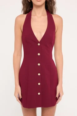 Halter Suiting Vest Mini Dress Burgundy
