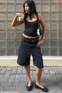 Halter Tie Recycled Tank Top Black