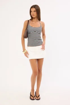 Halter Tie Tank Top Brown Stripe