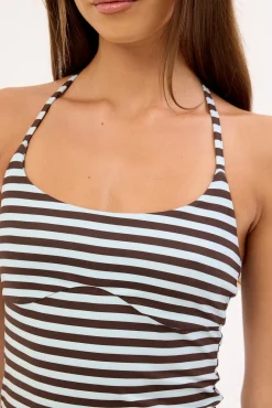 Halter Tie Tank Top Brown Stripe