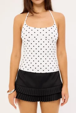 Halter Tie Tank Top White Polka