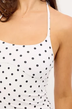 Halter Tie Tank Top White Polka