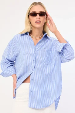 Hanna Striped Oversized Shirt Blue Stripe