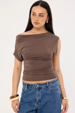 Harley Off Shoulder Top Brown