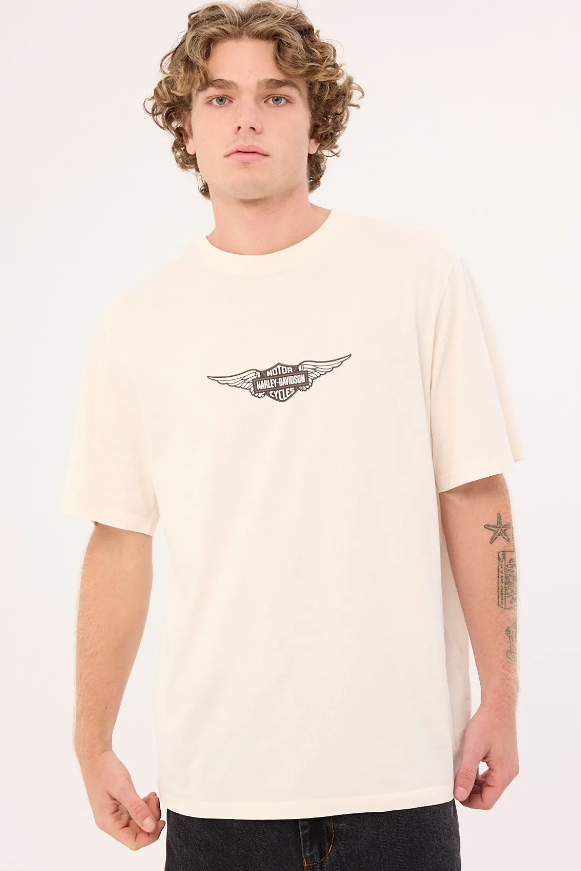 Harley-davidson SS Wings FB AJ Tee Vintage Cream