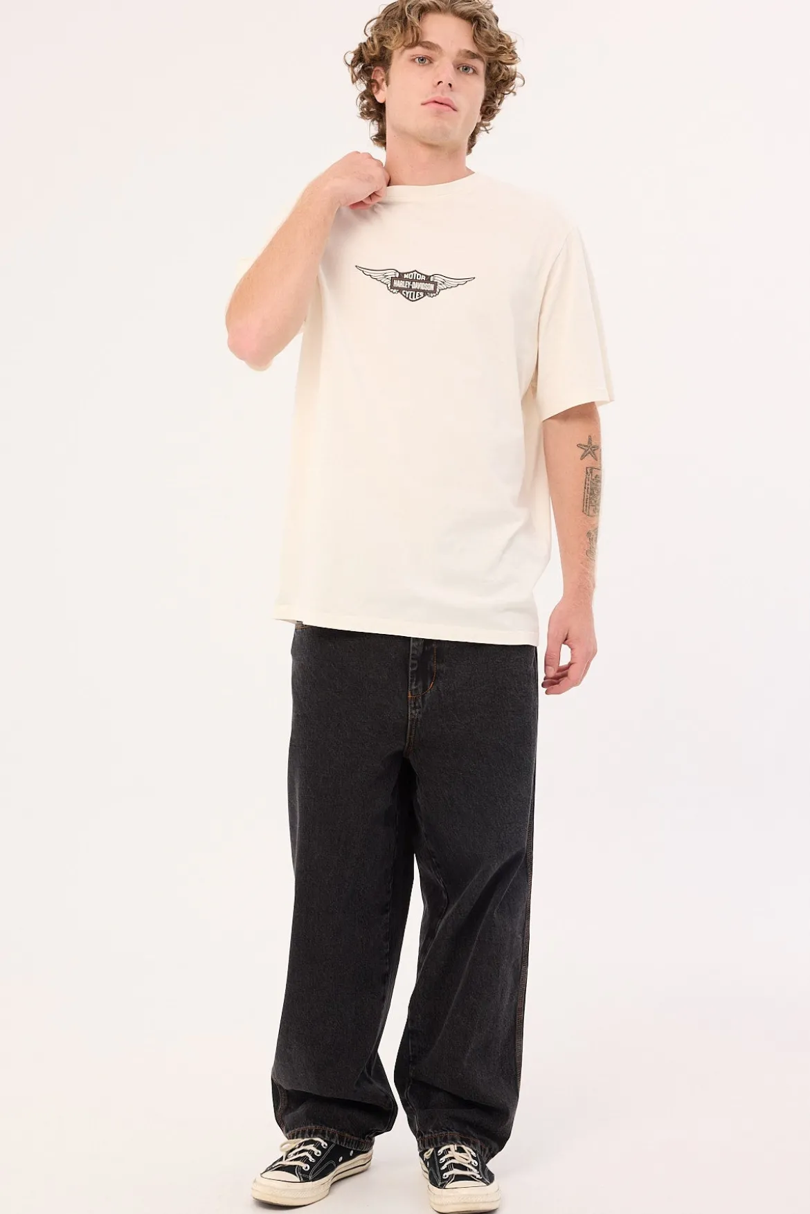 Harley-davidson SS Wings FB AJ Tee Vintage Cream