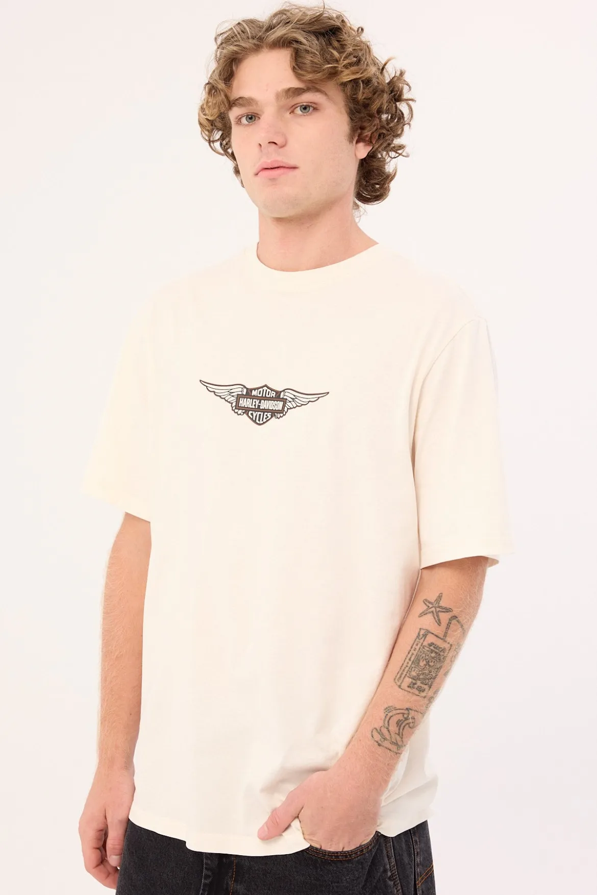 Harley-davidson SS Wings FB AJ Tee Vintage Cream