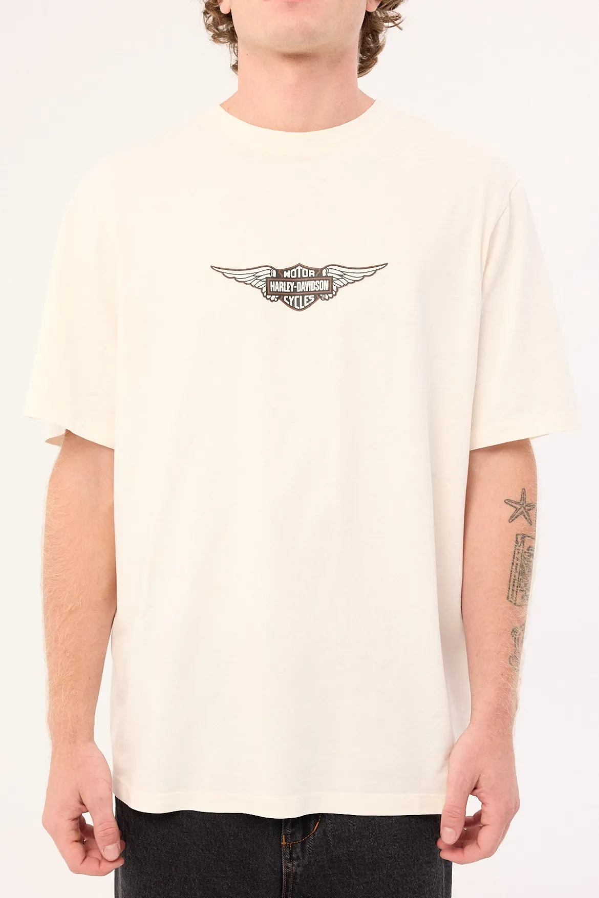 Harley-davidson SS Wings FB AJ Tee Vintage Cream