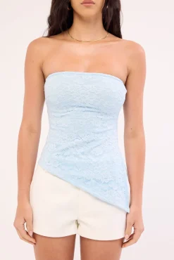 Harlow Asymmetrical Lace Top Blue