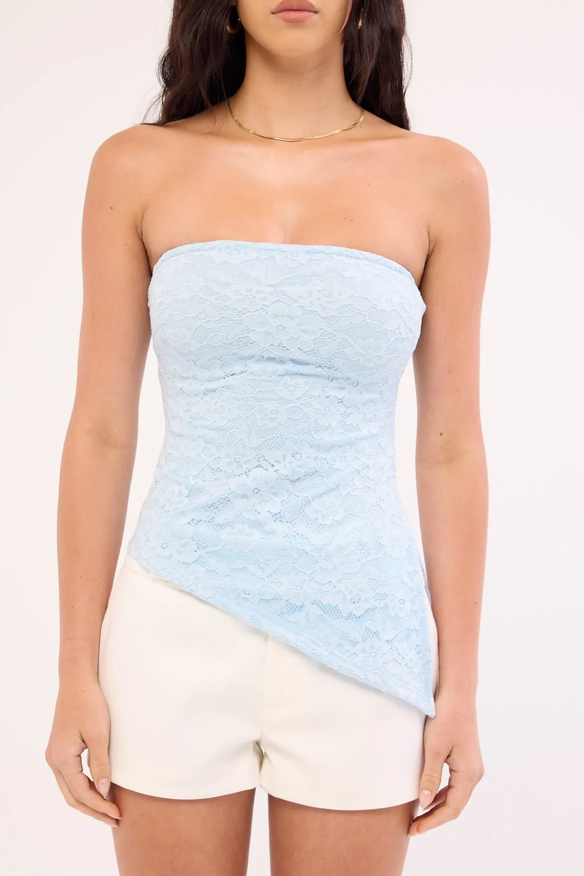 Harlow Asymmetrical Lace Top Blue